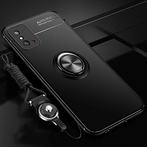 Huawei Honor X10 Max 5G用極薄ソフトケース シリコンケース 耐衝撃 全面保護 アンド指輪 マグネット式 バンパー T01 ファーウェイ ブラック