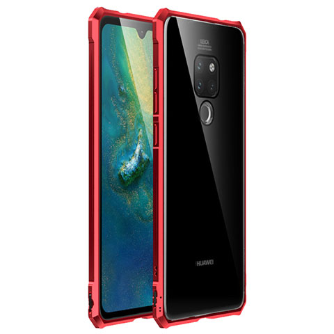 Huawei Mate 20用ケース 高級感 手触り良い アルミメタル 製の金属製 バンパー 鏡面 カバー ファーウェイ レッド