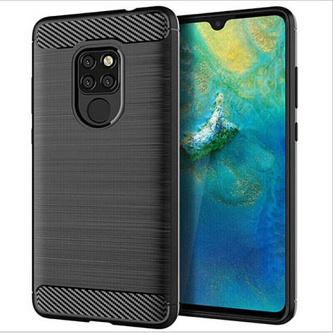 Huawei Mate 20用シリコンケース ソフトタッチラバー ツイル カバー S02 ファーウェイ ブラック