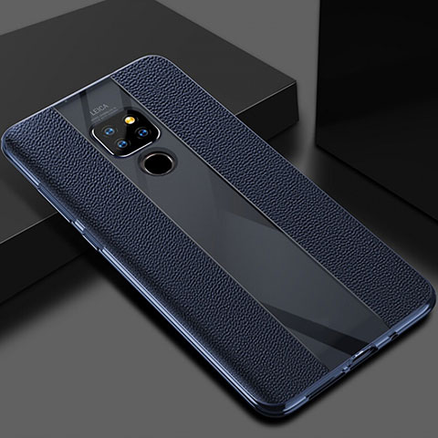 Huawei Mate 20用シリコンケース ソフトタッチラバー レザー柄 カバー H02 ファーウェイ ネイビー