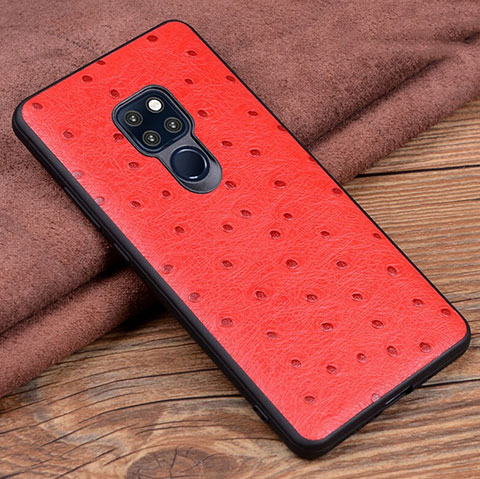 Huawei Mate 20用ケース 高級感 手触り良いレザー柄 R05 ファーウェイ レッド