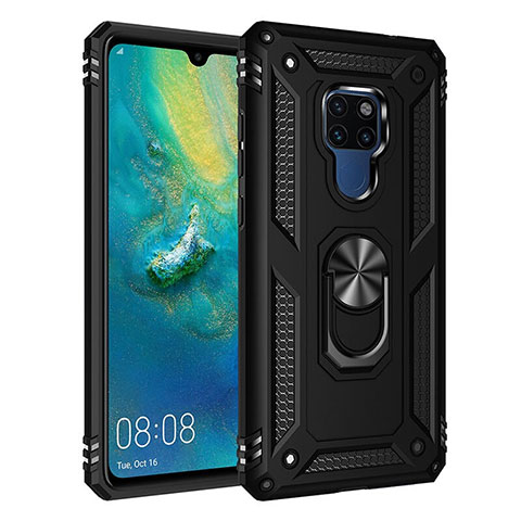 Huawei Mate 20用ハイブリットバンパーケース プラスチック アンド指輪 マグネット式 R03 ファーウェイ ブラック