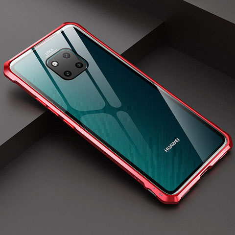 Huawei Mate 20 Pro用ケース 高級感 手触り良い アルミメタル 製の金属製 バンパー 鏡面 カバー M03 ファーウェイ レッド