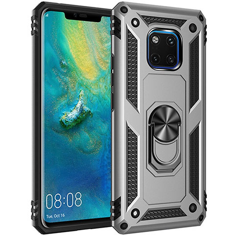 Huawei Mate 20 Pro用ハイブリットバンパーケース プラスチック アンド指輪 マグネット式 R01 ファーウェイ シルバー