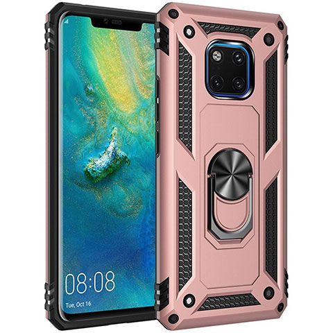 Huawei Mate 20 Pro用ハイブリットバンパーケース プラスチック アンド指輪 マグネット式 R01 ファーウェイ ローズゴールド