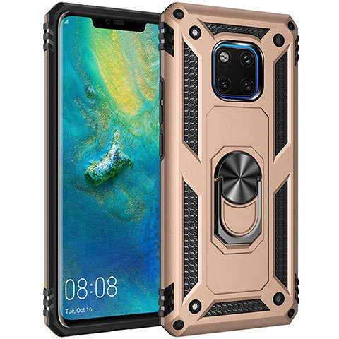 Huawei Mate 20 Pro用ハイブリットバンパーケース プラスチック アンド指輪 マグネット式 R01 ファーウェイ ゴールド