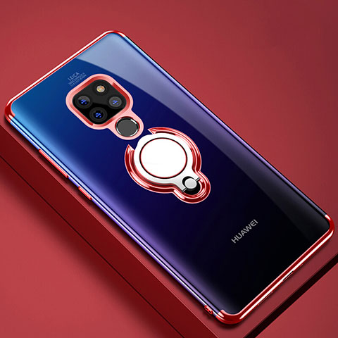 Huawei Mate 20 X 5G用極薄ソフトケース シリコンケース 耐衝撃 全面保護 クリア透明 アンド指輪 マグネット式 C01 ファーウェイ レッド