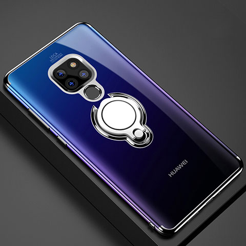 Huawei Mate 20 X 5G用極薄ソフトケース シリコンケース 耐衝撃 全面保護 クリア透明 アンド指輪 マグネット式 C01 ファーウェイ ブラック