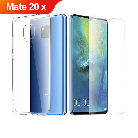 Huawei Mate 20 X 5G用極薄ソフトケース シリコンケース 耐衝撃 全面保護 クリア透明 アンド液晶保護フィルム ファーウェイ クリア