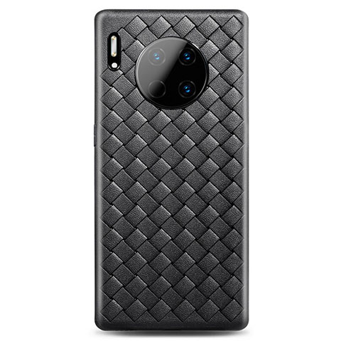 Huawei Mate 30 5G用シリコンケース ソフトタッチラバー レザー柄 カバー H01 ファーウェイ ブラック