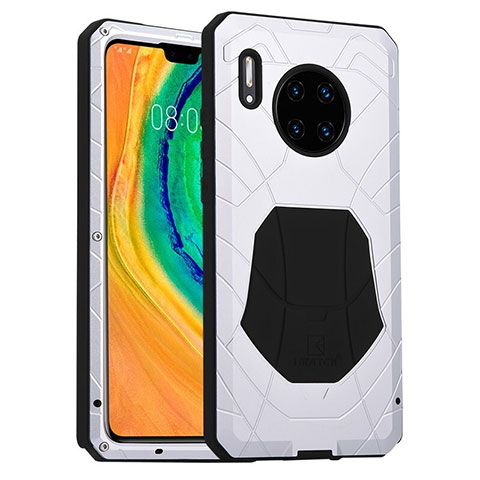 Huawei Mate 30 5G用ハイブリットバンパーケース プラスチック 兼シリコーン カバー 前面と背面 360度 フル R01 ファーウェイ シルバー