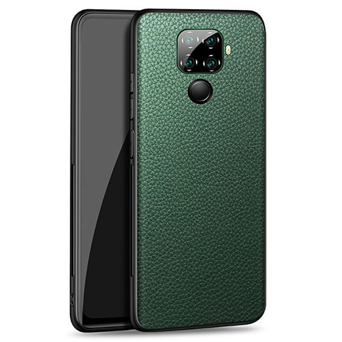 Huawei Mate 30 Lite用ケース 高級感 手触り良いレザー柄 ファーウェイ グリーン