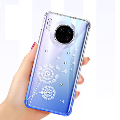 Huawei Mate 30 Pro 5G用極薄ソフトケース シリコンケース 耐衝撃 全面保護 クリア透明 蝶 ファーウェイ ホワイト