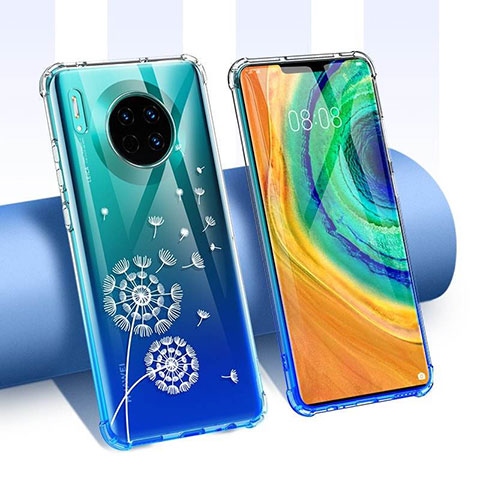 Huawei Mate 30 Pro 5G用極薄ソフトケース シリコンケース 耐衝撃 全面保護 クリア透明 花 ファーウェイ ホワイト