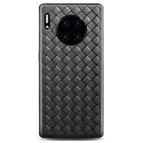 Huawei Mate 30 Pro 5G用シリコンケース ソフトタッチラバー レザー柄 カバー D01 ファーウェイ ブラック