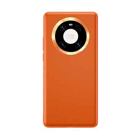 Huawei Mate 40 Pro用ケース 高級感 手触り良いレザー柄 ファーウェイ オレンジ