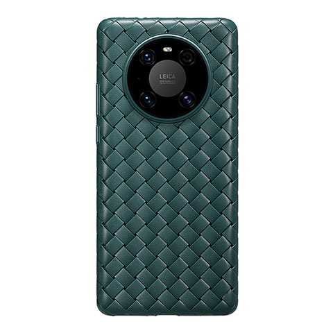 Huawei Mate 40 Pro用シリコンケース ソフトタッチラバー レザー柄 カバー ファーウェイ モスグリー