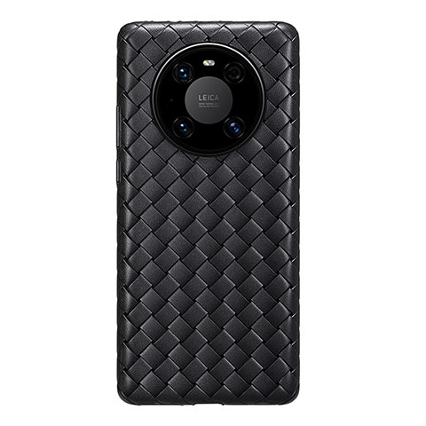 Huawei Mate 40E Pro 4G用シリコンケース ソフトタッチラバー レザー柄 カバー ファーウェイ ブラック