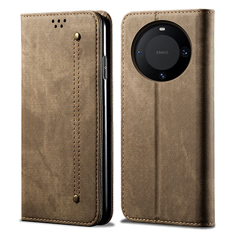 Huawei Mate 60用手帳型 布 スタンド ファーウェイ カーキ色