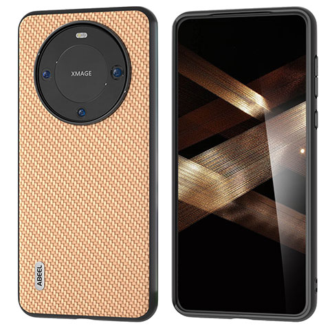 Huawei Mate 60 Pro用ケース 高級感 手触り良いレザー柄 BH3 ファーウェイ ゴールド