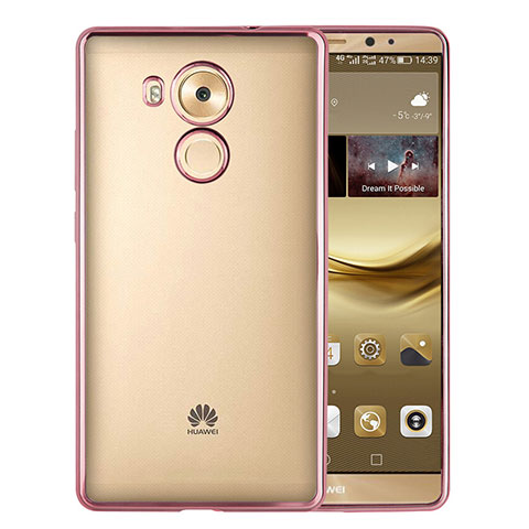 Huawei Mate 8用ハイブリットバンパーケース クリア透明 プラスチック ファーウェイ ピンク