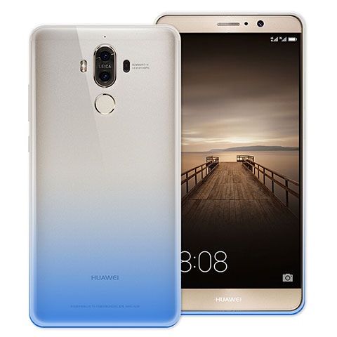 Huawei Mate 9用極薄ソフトケース グラデーション 勾配色 クリア透明 ファーウェイ ブルー