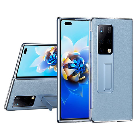 Huawei Mate X2用ハイブリットバンパーケース 高級感 手触り良いレザー柄 兼プラスチック ZL4 ファーウェイ ネイビー