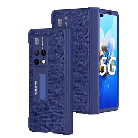 Huawei Mate X2用ハイブリットバンパーケース 高級感 手触り良いレザー柄 兼プラスチック ZL13 ファーウェイ ネイビー