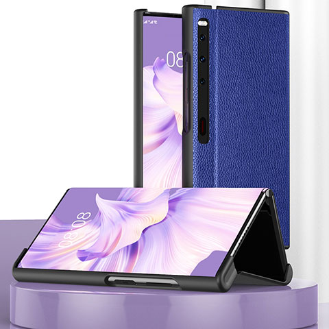 Huawei Mate Xs 2用手帳型 レザーケース スタンド カバー DL2 ファーウェイ ネイビー