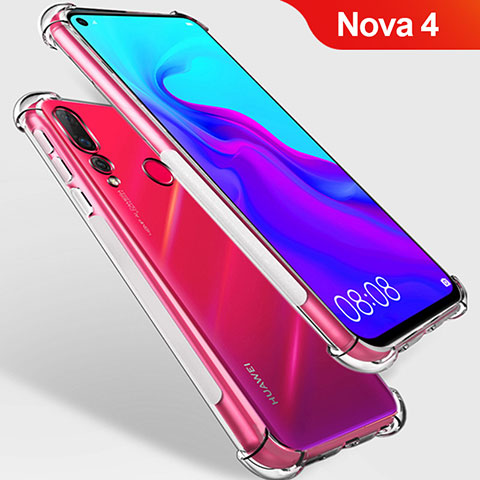 Huawei Nova 4用極薄ソフトケース シリコンケース 耐衝撃 全面保護 クリア透明 T09 ファーウェイ クリア