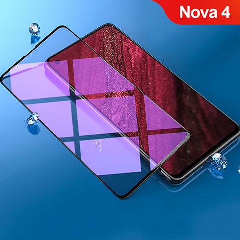 Huawei Nova 4用強化ガラス フル液晶保護フィルム アンチグレア ブルーライト F02 ファーウェイ ブラック