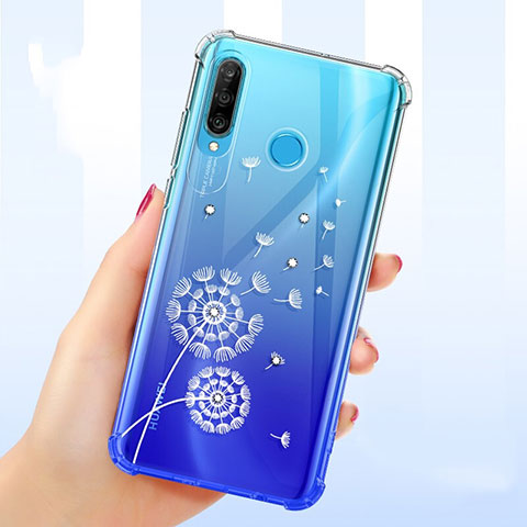 Huawei Nova 4e用極薄ソフトケース シリコンケース 耐衝撃 全面保護 クリア透明 花 ファーウェイ ホワイト