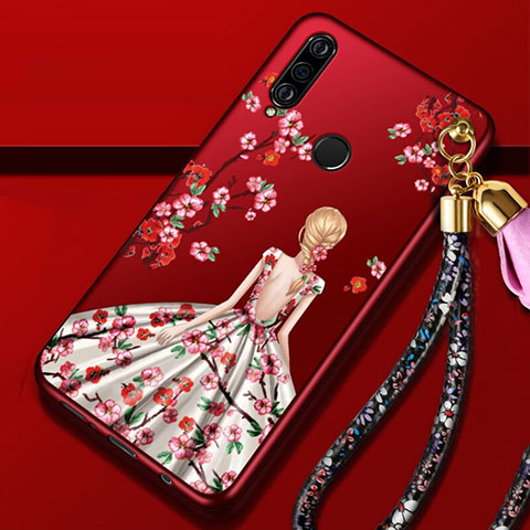 Huawei Nova 4e用シリコンケース ソフトタッチラバー バタフライ ドレスガール ドレス少女 カバー K02 ファーウェイ ローズレッド