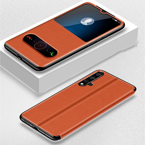 Huawei Nova 5用手帳型 レザーケース スタンド カバー T05 ファーウェイ オレンジ