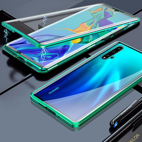 Huawei Nova 5用ケース 高級感 手触り良い アルミメタル 製の金属製 360度 フルカバーバンパー 鏡面 カバー T03 ファーウェイ グリーン