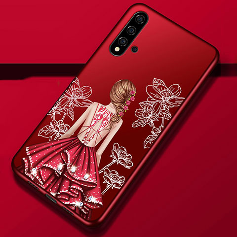 Huawei Nova 5用シリコンケース ソフトタッチラバー バタフライ ドレスガール ドレス少女 カバー S02 ファーウェイ レッド