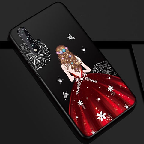 Huawei Nova 5 Pro用シリコンケース ソフトタッチラバー バタフライ ドレスガール ドレス少女 カバー S01 ファーウェイ レッド・ブラック