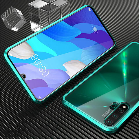 Huawei Nova 5 Pro用ケース 高級感 手触り良い アルミメタル 製の金属製 360度 フルカバーバンパー 鏡面 カバー T05 ファーウェイ シアン