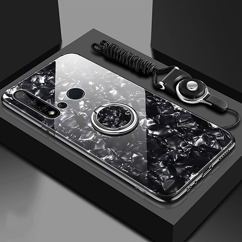 Huawei Nova 5i用ハイブリットバンパーケース プラスチック 鏡面 カバー アンド指輪 マグネット式 T02 ファーウェイ ブラック