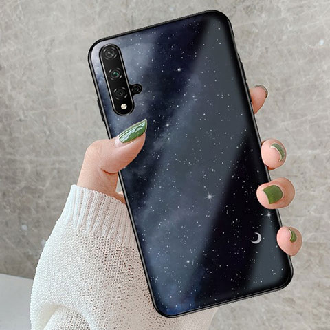 Huawei Nova 5T用ハイブリットバンパーケース プラスチック 星空 鏡面 S02 ファーウェイ ブラック