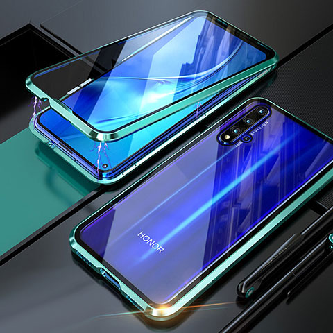 Huawei Nova 5T用ケース 高級感 手触り良い アルミメタル 製の金属製 360度 フルカバーバンパー 鏡面 カバー T01 ファーウェイ シアン