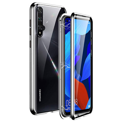 Huawei Nova 5T用ケース 高級感 手触り良い アルミメタル 製の金属製 360度 フルカバーバンパー 鏡面 カバー T11 ファーウェイ シルバー