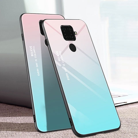 Huawei Nova 5z用ハイブリットバンパーケース プラスチック 鏡面 虹 グラデーション 勾配色 カバー ファーウェイ シアン