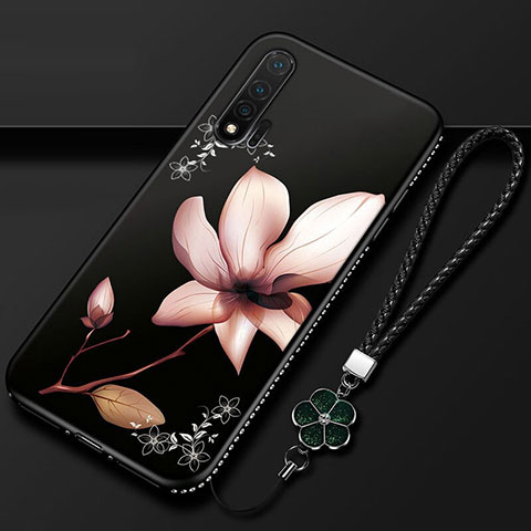 Huawei Nova 6 5G用シリコンケース ソフトタッチラバー 花 カバー ファーウェイ ブラウン