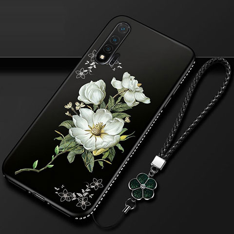 Huawei Nova 6 5G用シリコンケース ソフトタッチラバー 花 カバー ファーウェイ ホワイト