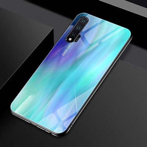 Huawei Nova 6 5G用ハイブリットバンパーケース プラスチック 鏡面 虹 グラデーション 勾配色 カバー H01 ファーウェイ シアン