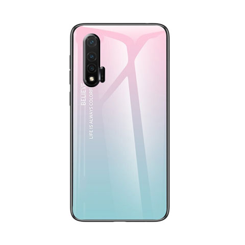 Huawei Nova 6用ハイブリットバンパーケース プラスチック 鏡面 虹 グラデーション 勾配色 カバー ファーウェイ シアン