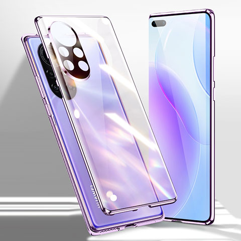 Huawei Nova 8 Pro 5G用ケース 高級感 手触り良い アルミメタル 製の金属製 360度 フルカバーバンパー 鏡面 カバー ファーウェイ パープル