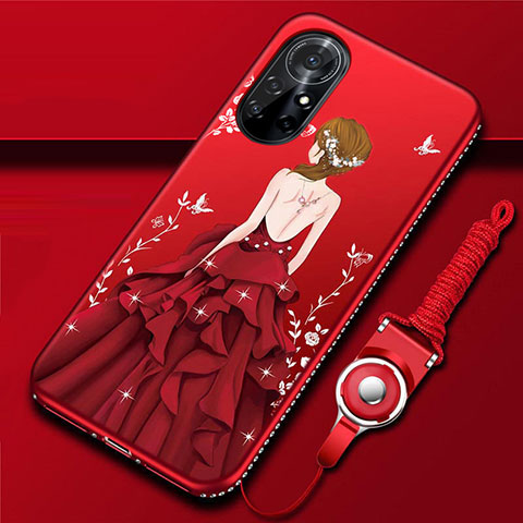 Huawei Nova 8 Pro 5G用シリコンケース ソフトタッチラバー バタフライ ドレスガール ドレス少女 カバー ファーウェイ レッド