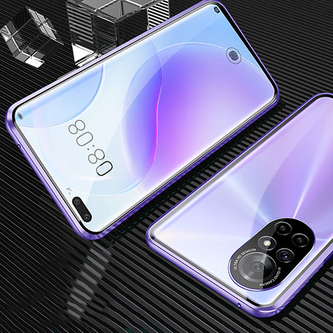 Huawei Nova 8 Pro 5G用ケース 高級感 手触り良い アルミメタル 製の金属製 360度 フルカバーバンパー 鏡面 カバー M04 ファーウェイ パープル